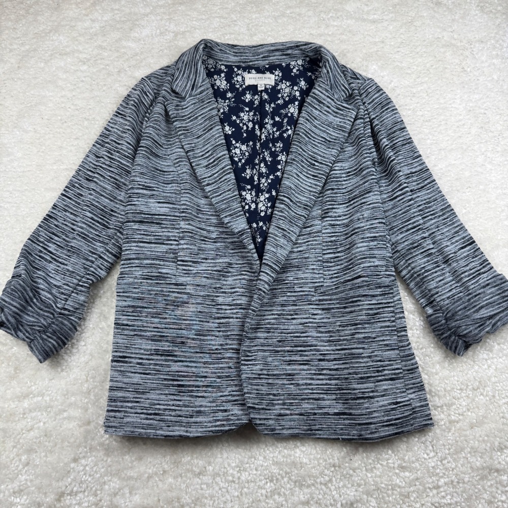 Skies Are Blue Blazer Womens 1X Grey Space Dye Ruched Sleeve Floral Lined 123326